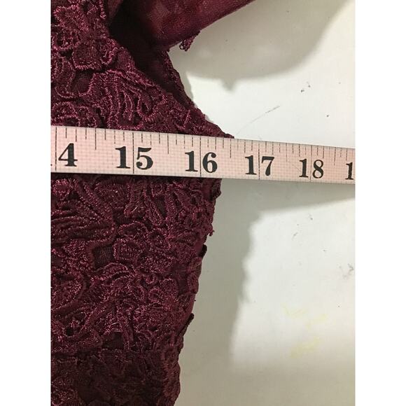 MOTHER OF THE BRIDE SZ 2 XS Burgundy Lace Up Off Shoulder Maxi Dress NEW B160 - Picture 4 of 10